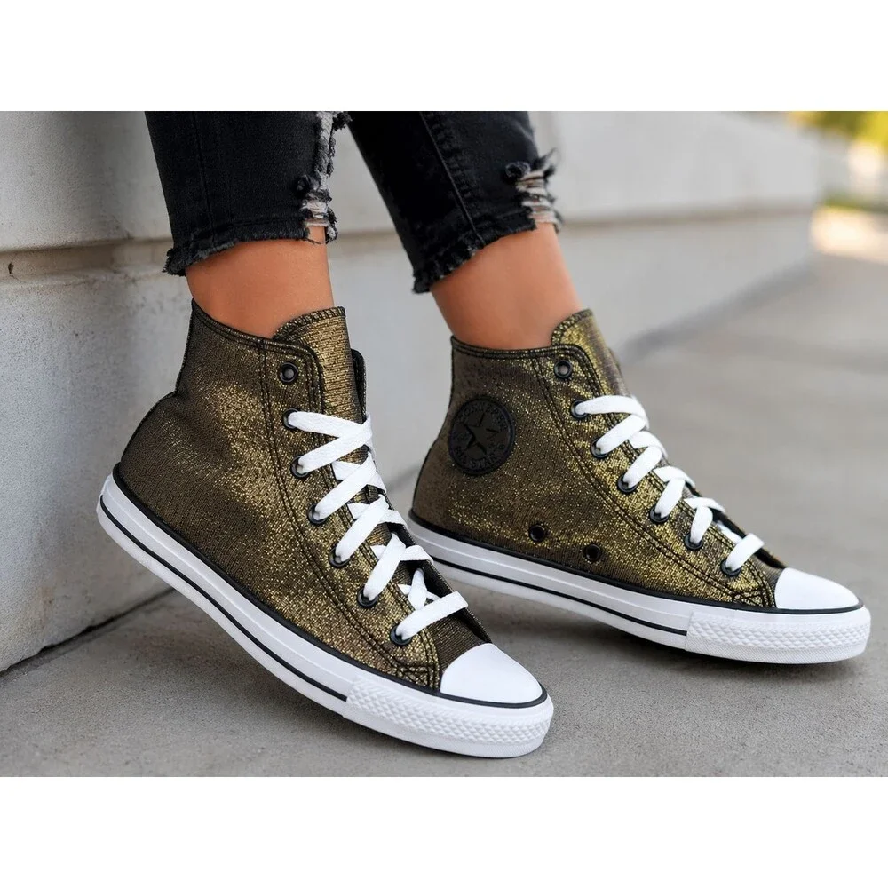 Converse Chuck Taylor All Star Shoes Youth Size 6 Metallic Gold High Top Sneaker